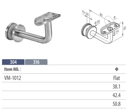 2X Adjustable Height Stainless Steel Glass Mounted Bracket-5 2X Adjustable Height Stainless Steel Glass Mounted Bracket