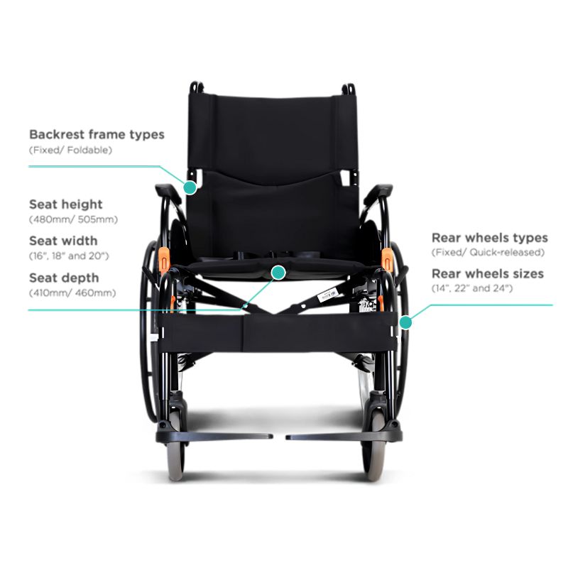 كرسي SOMA المتحرك، كرسي يدوي قابل للتعديل SOMA Agile Manual Wheelchair Product Info