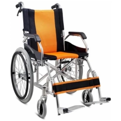Yellow Lightweight Wheelchair with Foldable Backrest and Attendant Handbrakes