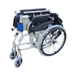 Folded Lightweight Wheelchair with Foldable Backrest and Attendant Handbrakes