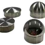 Two 2X Round Cap Stainless Steel Handrail Fitting