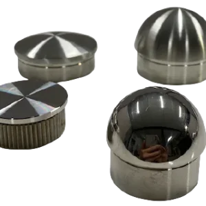 Two 2X Round Cap Stainless Steel Handrail Fitting Two 2X Round Cap Stainless Steel Handrail Fitting