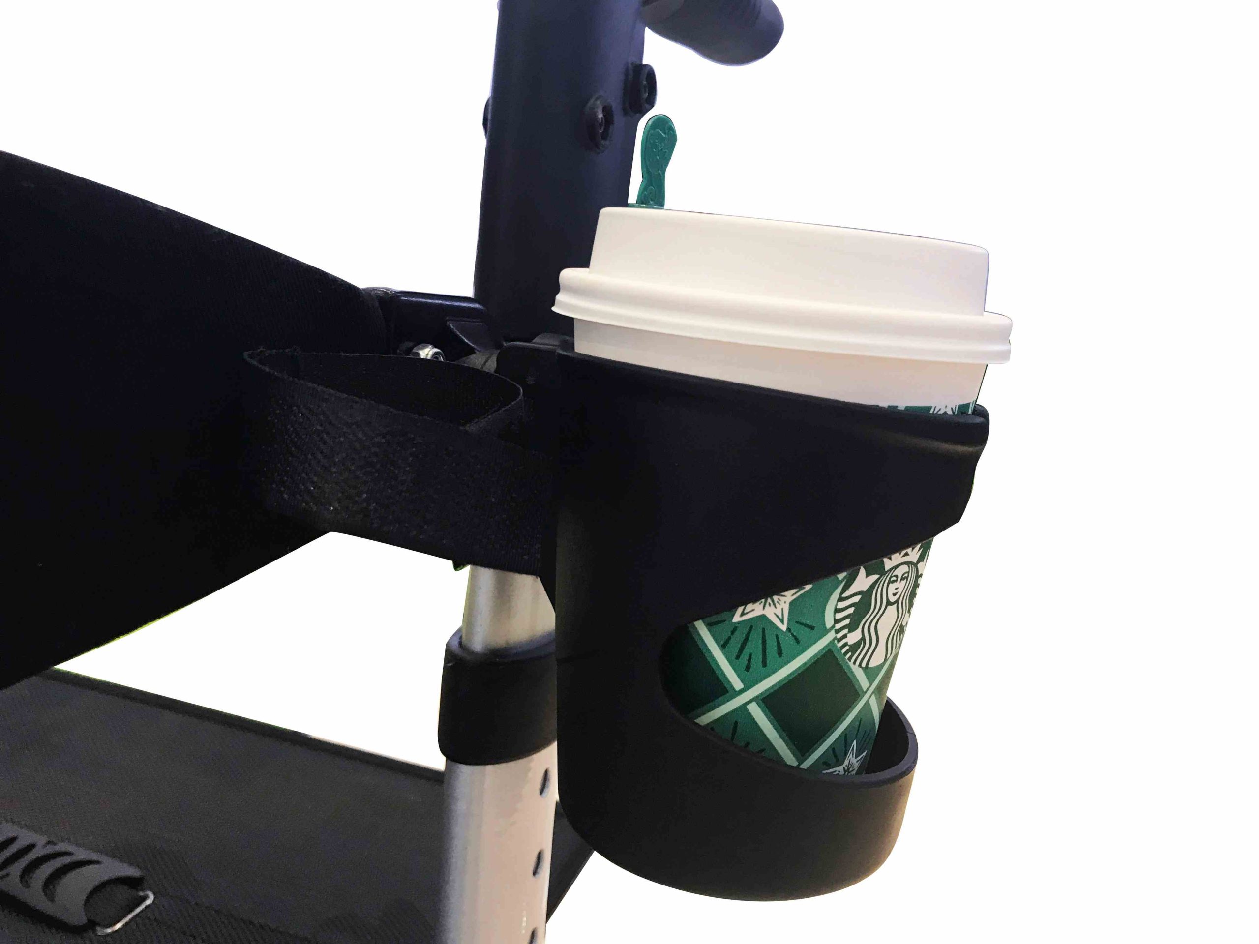 A cup holder and other accessories can be added to this rollator