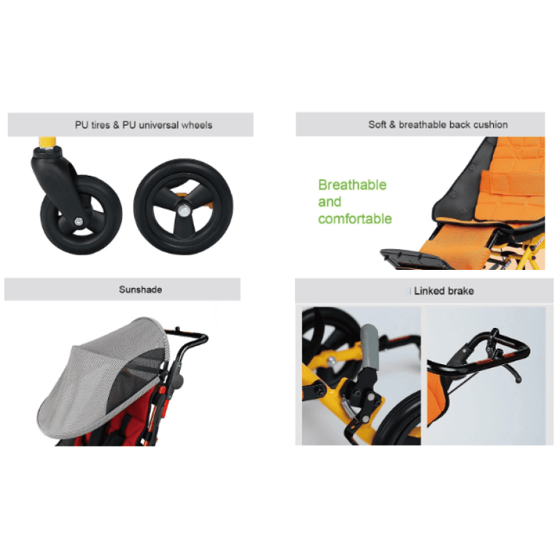 Child Wheelchair Stroller with Reclining Tilting Seat Versatile Baby