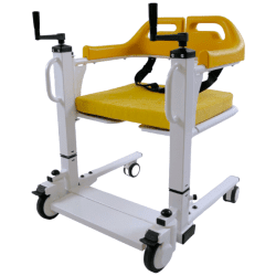 Yellow One-hand Control Manual Transfer Commode Wheelchair Front View
