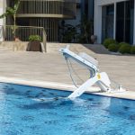 Fixed Pool Transfer Lift Device Seat Completely Inside Swimming Pool