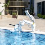 Fixed Pool Transfer Lift Device Seat Inside Swimming Pool Far Angle Image