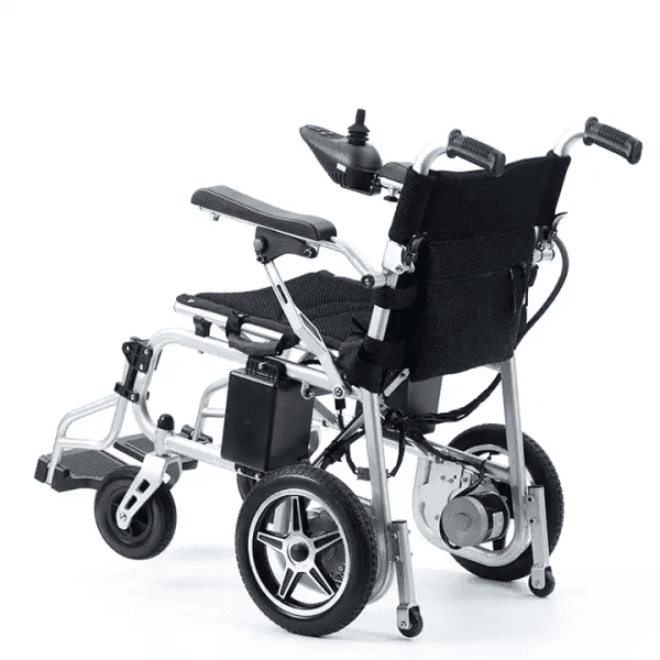 Foldable Electric Wheelchair Backside White Background Foldable Electric Wheelchair Backside White Background