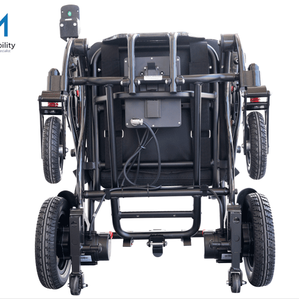 Folded Champion Electric Hybrid Carbon Fiber Wheelchair Bottom View Folded Champion Electric Hybrid Carbon Fiber Wheelchair Bottom View