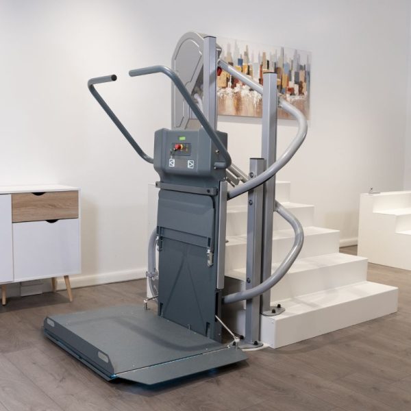 Opened SLIM Inclined Platform Lift for Stairs with Curves Opened SLIM Inclined Platform Lift for Stairs with Curves