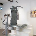 Opened SLIM Inclined Platform Lift for Stairs with Curves Near Staircase