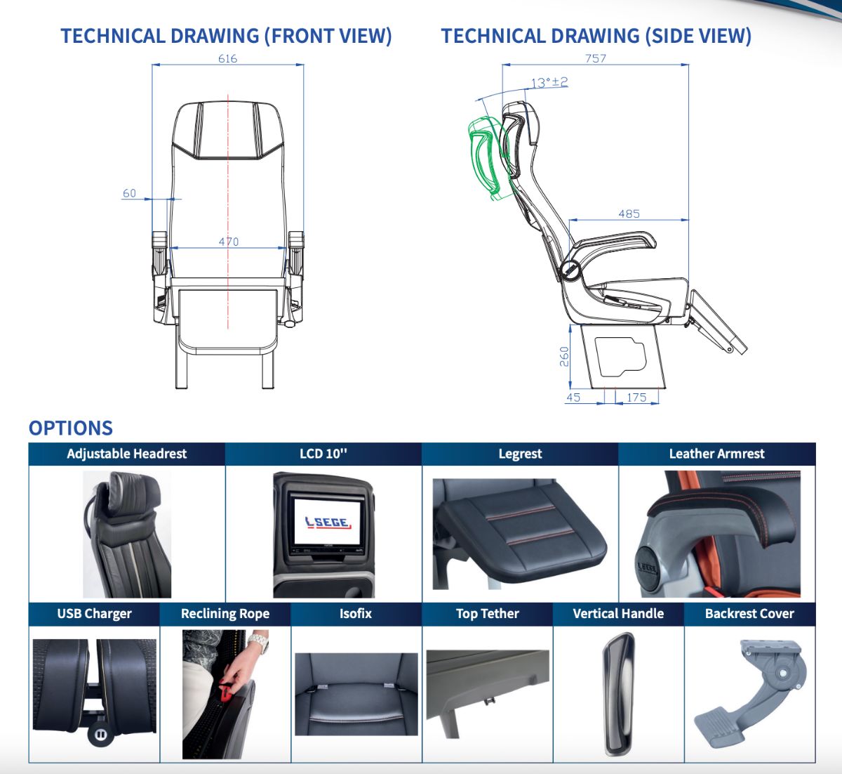 Minibus Passenger Seat 5050F M1 By SEGE Technical Drawing For Minibus Passenger Seat 5050F M1 By SEGE