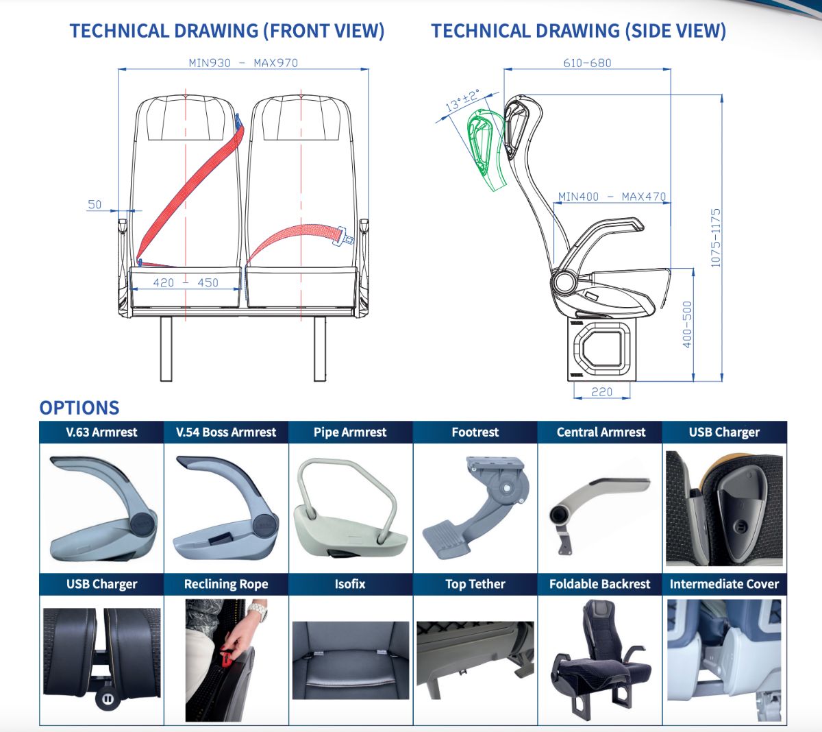 Technical Drawing Minibus Passenger Seat 4036