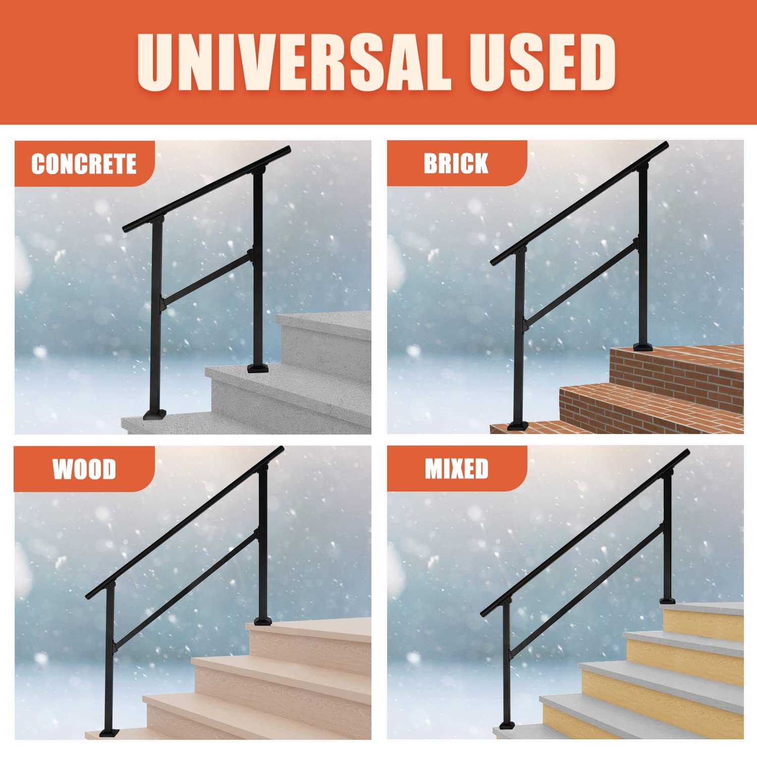 Afoxsos Outdoor Handrail Wall-Mounted U-Shape Safety Handle For Steps Heavy-Duty Stainless Steel Non-Slip Grab Bar - View #7