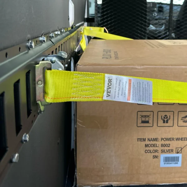 E Track Rails Tie-Down Holding A Box Closeview E Track Rails Tie-Down Holding A Box Closeview