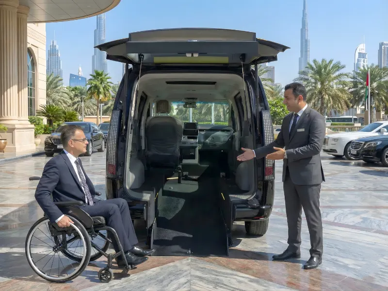 Sales Person Showing Ultimate G24 Wheelchair Accessible Vehicle To Tourist