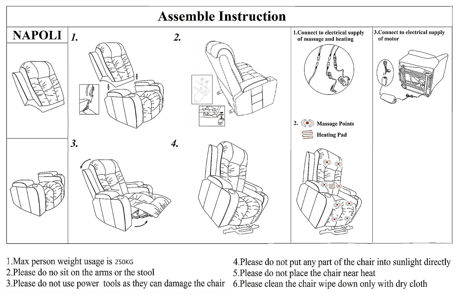 Remote Control Standing Recliner Massage Chair with Heating and Storage Option-New York Remote Control Standing Recliner Massage Chair Assemble Instruction