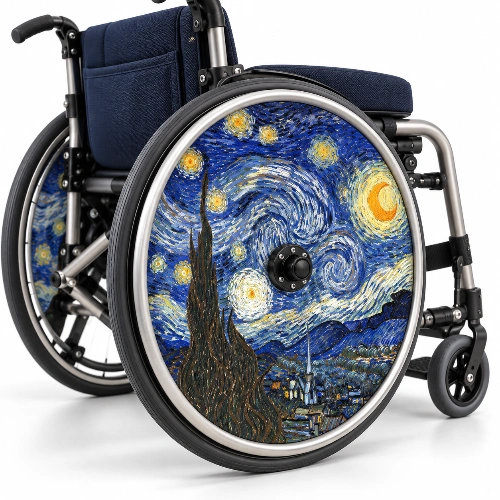 Wheelchair Wheel Covers & Spoke Guards Wheelchair spoke guard featuring Van Gogh's Starry Night design