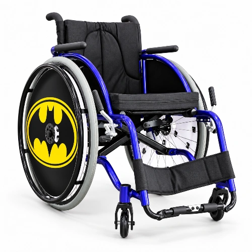 Wheelchair Wheel Covers & Spoke Guards Wheelchair spoke guard featuring a Batman emblem